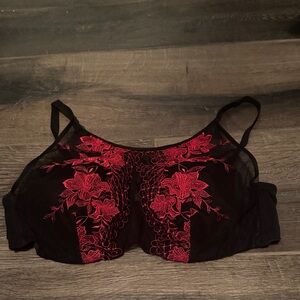 Soma Black and Red Floral Lace Bra